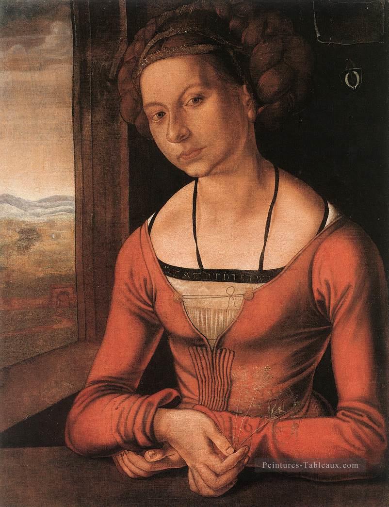 Portrait de a jeune furleger à elle cheveux arrangé autre renaissance albrecht Dürer Peintures à l'huile